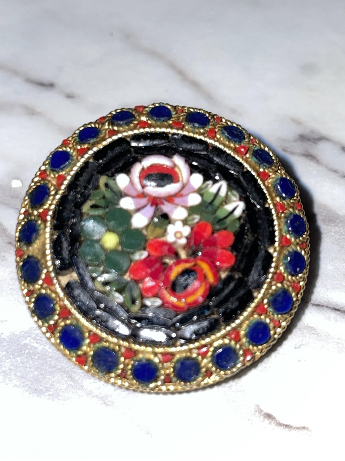 Antique Floral Micro Mosaic Jewelry LOT Earrings and Brooches