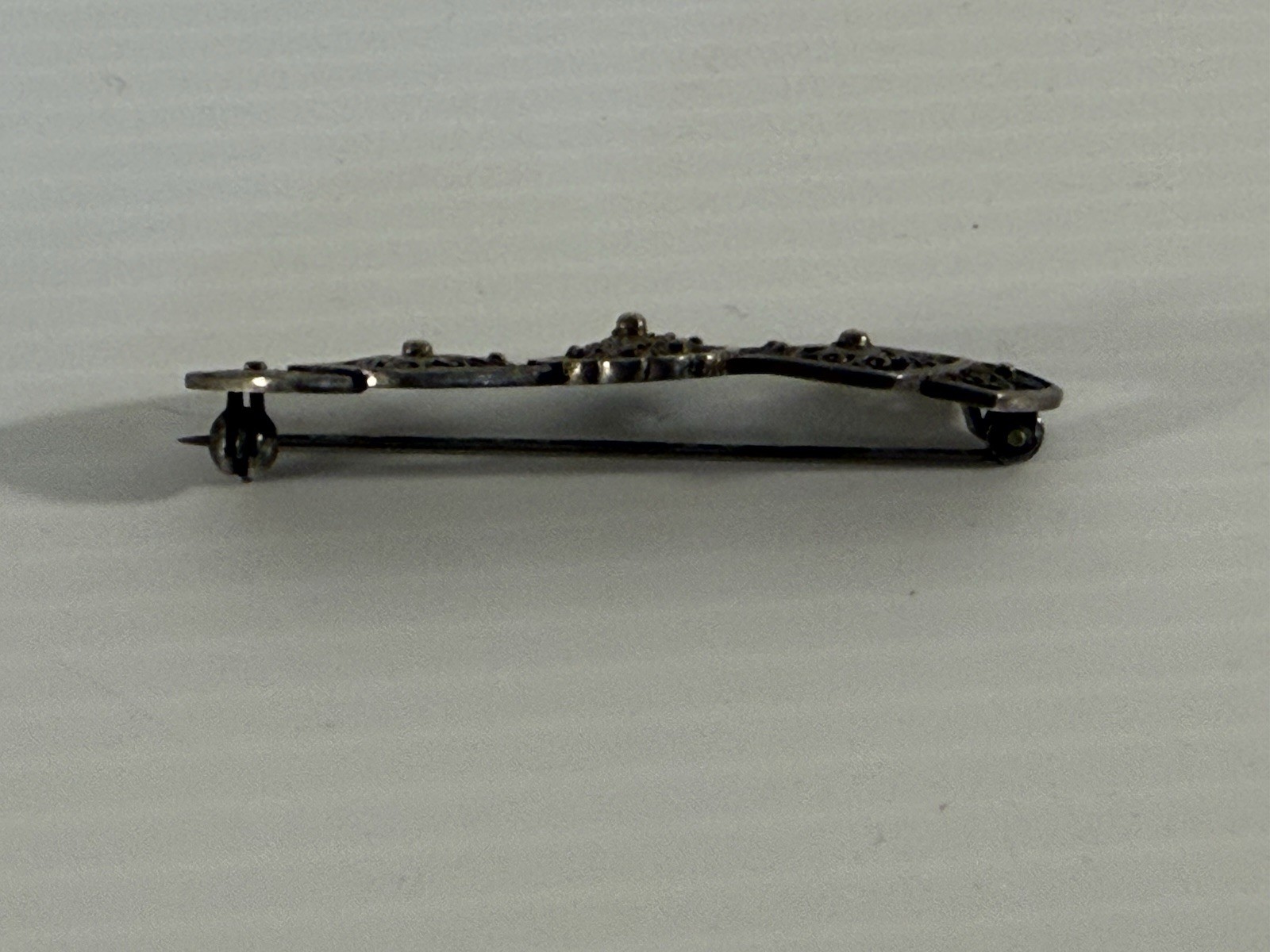 Vintage 835 Silver Filigree Bar Brooch Floral Scrollwork c1930s 3.2gms