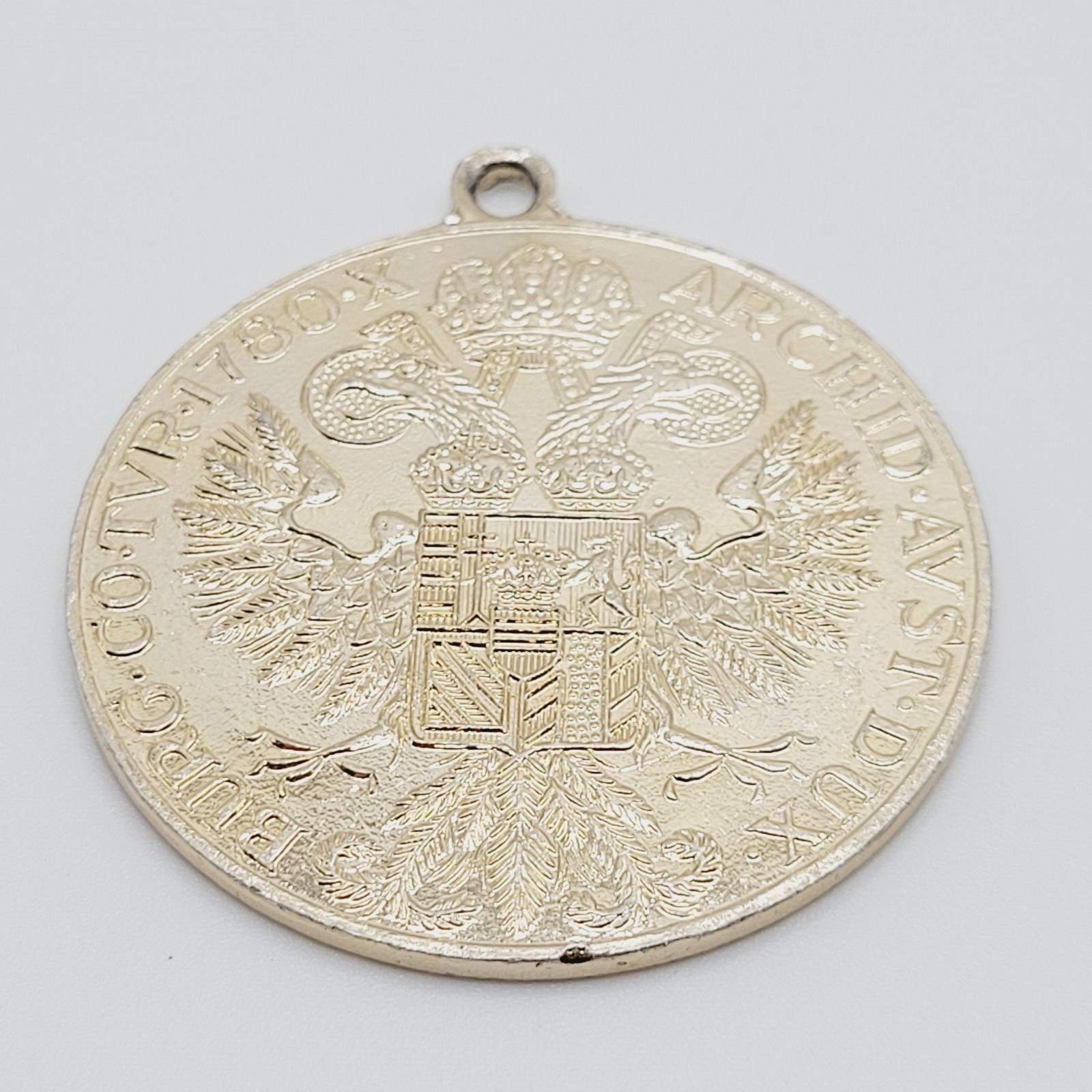 Maria Theresa Replica Token Medallion Coin Pendant Gold Tone Attached Bail