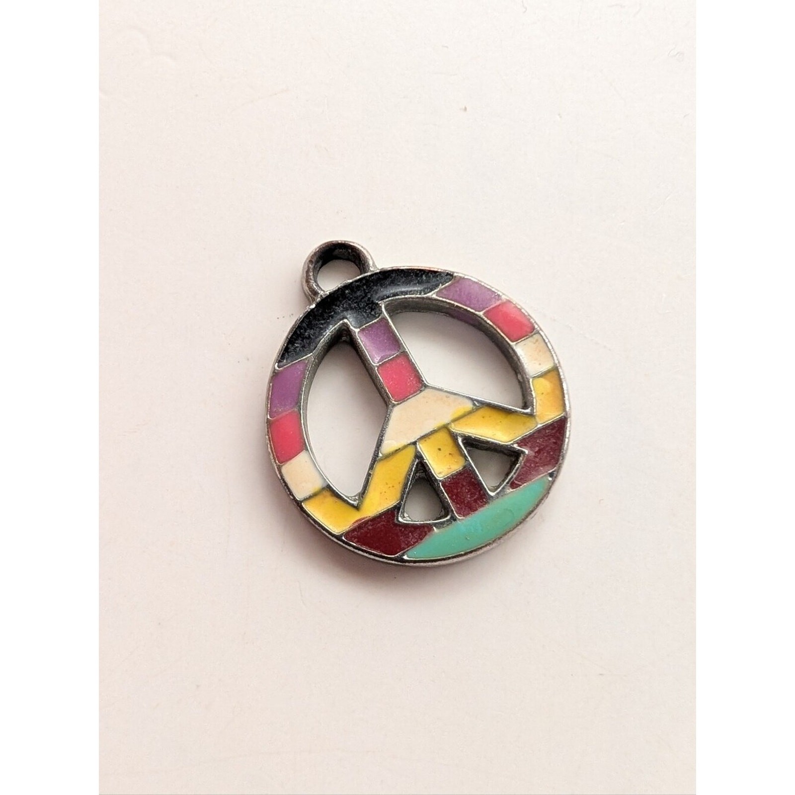 Vintage Y2K 90s Rainbow Peace Symbol Boho Hippie Collectible Mini Pendant Charm