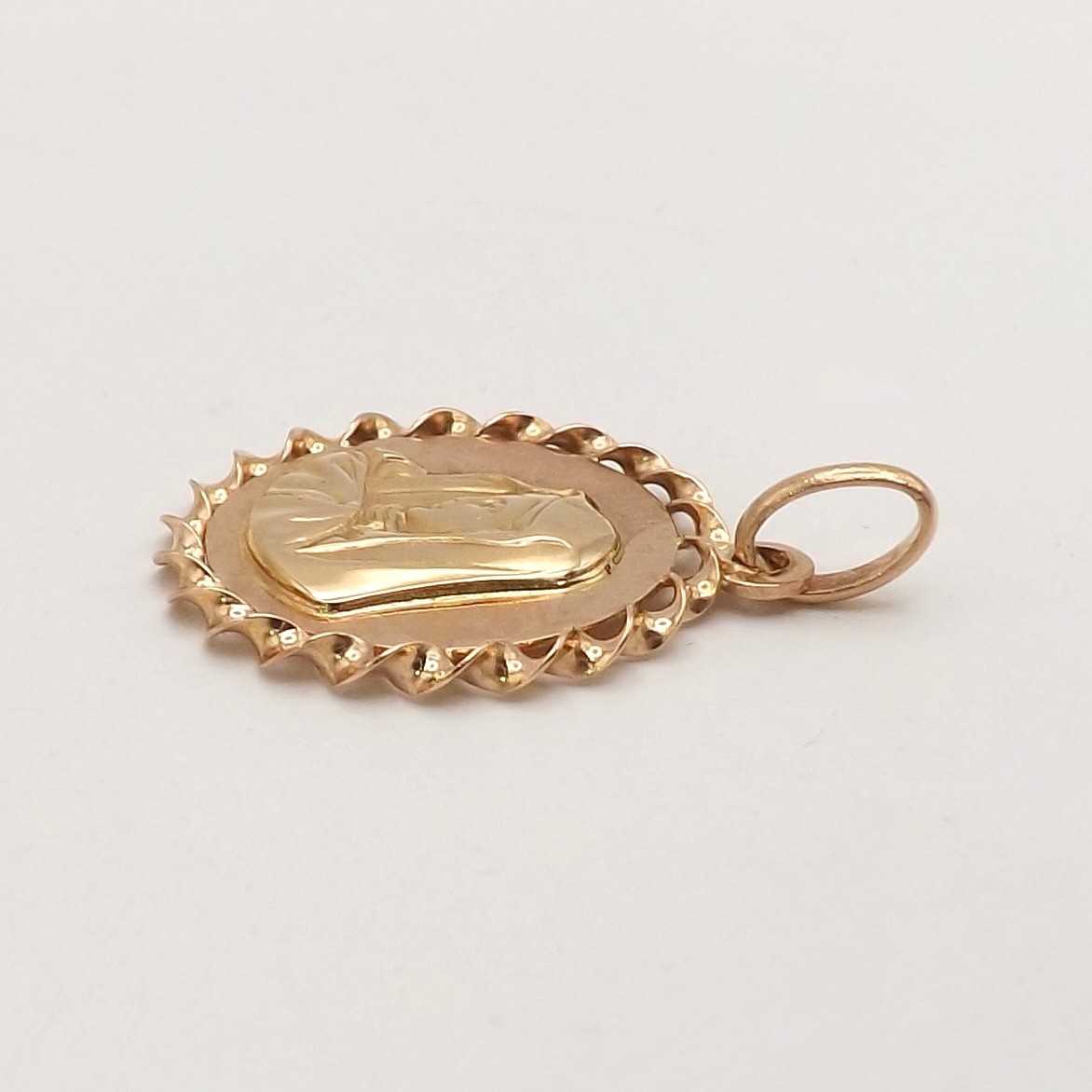 Solid 18k Rose Gold Mother Sorrows Madonna Medal Charm Pendant Rope Frame Italy