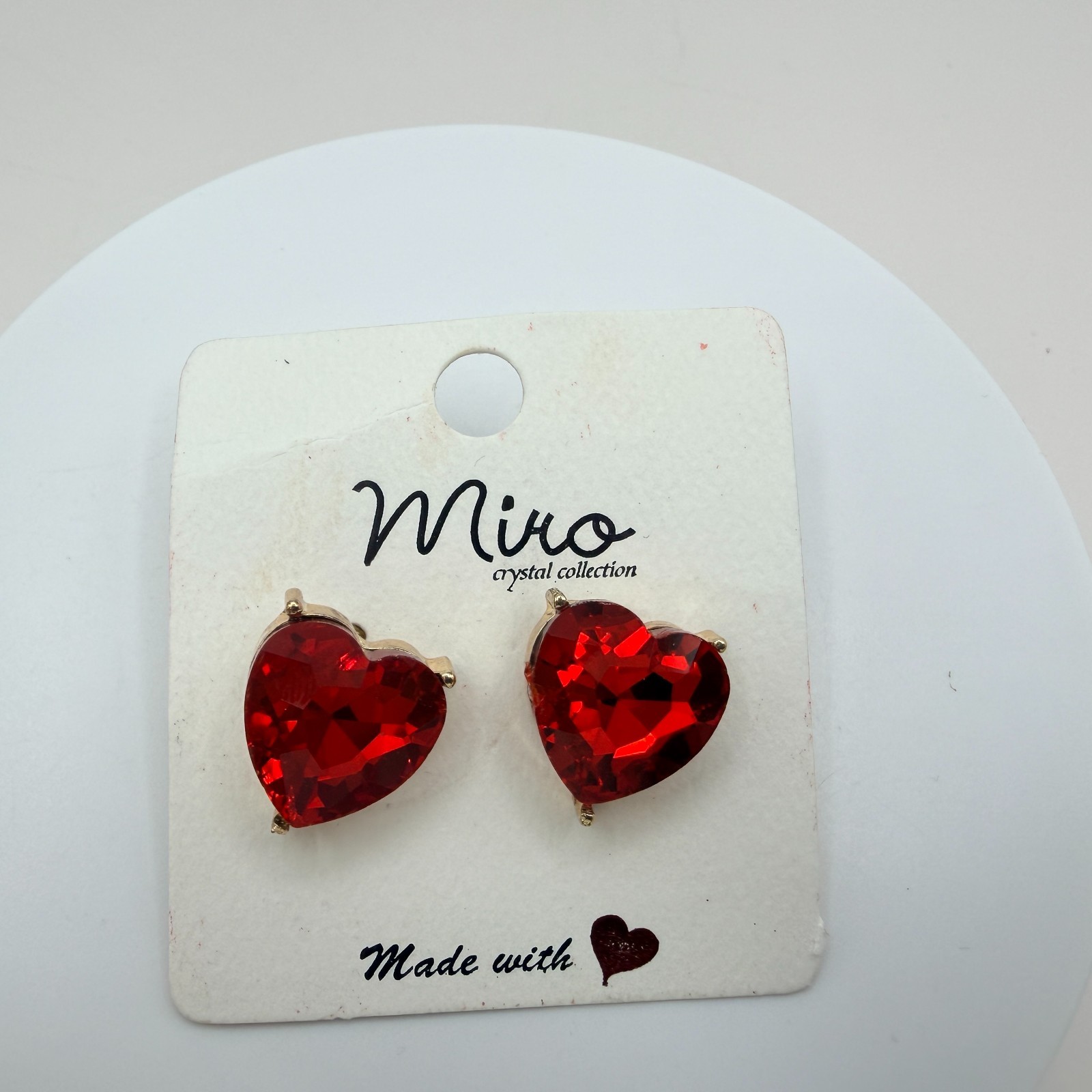 Vintage Gold Tone Red Crystal Heart Jewelry Set Ring Bracelet Post Stud Earrings