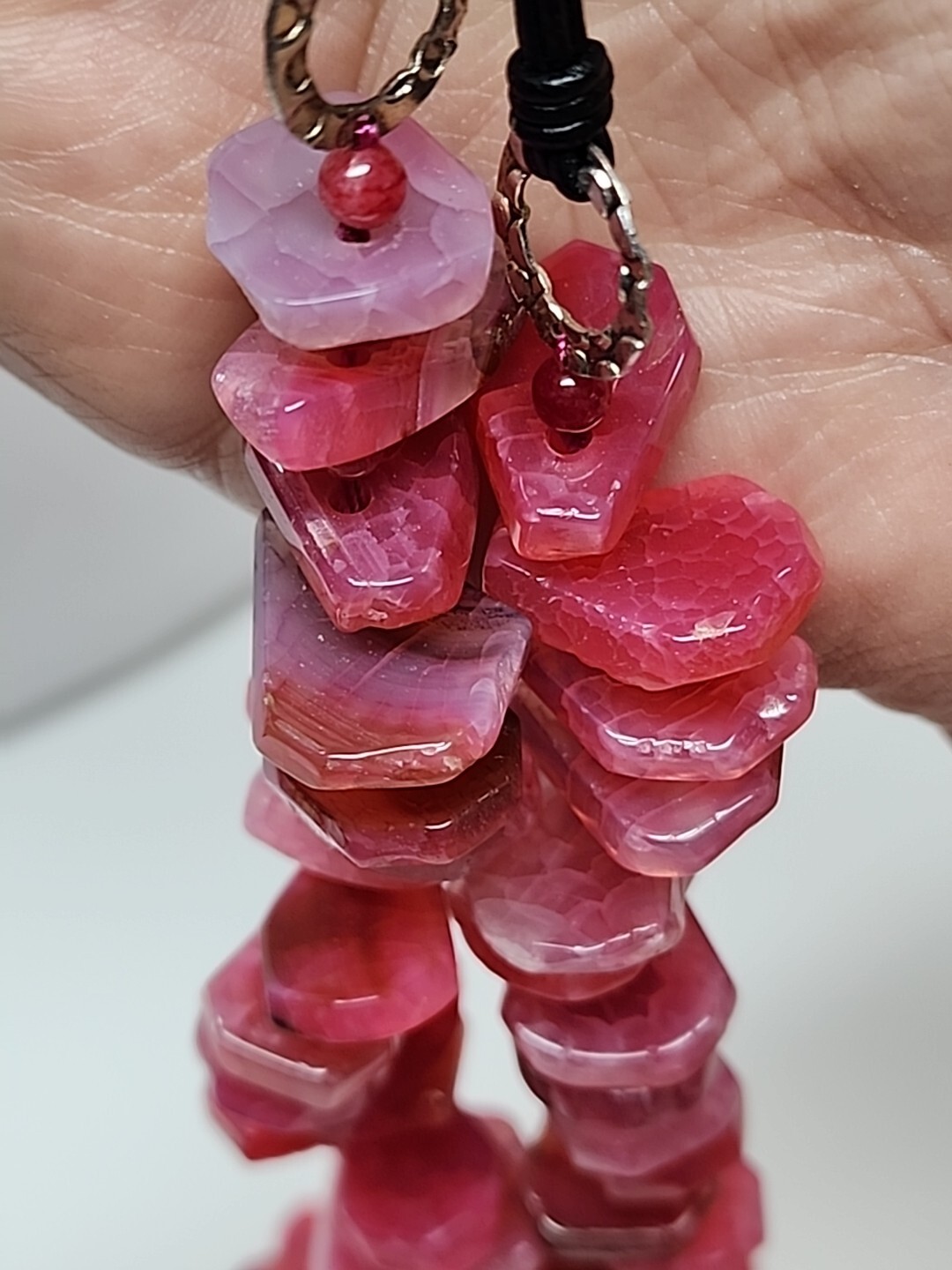 Gorgeous Pink Crackle Agate Stone .925 Clasp Statement Beaded Necklace 148g