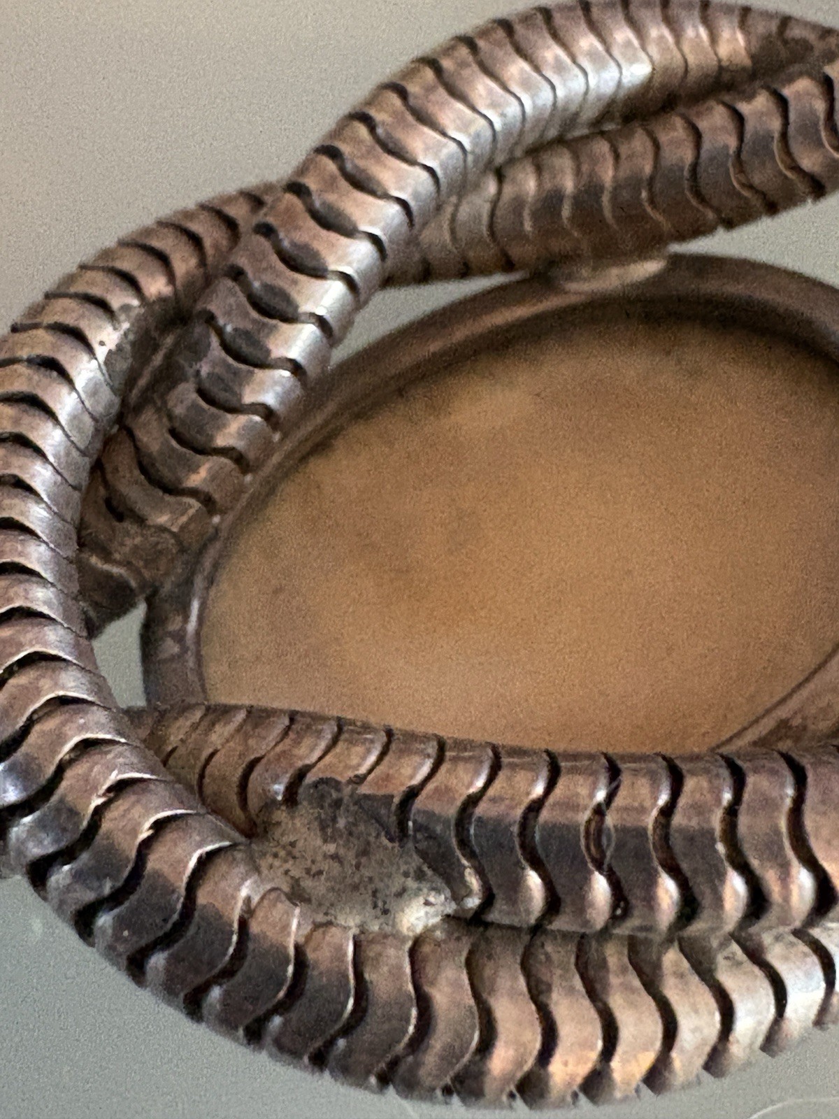 VTG Heavy Choker Necklace Bovine Bone Silvertone Double Serpentine Chain 1970s
