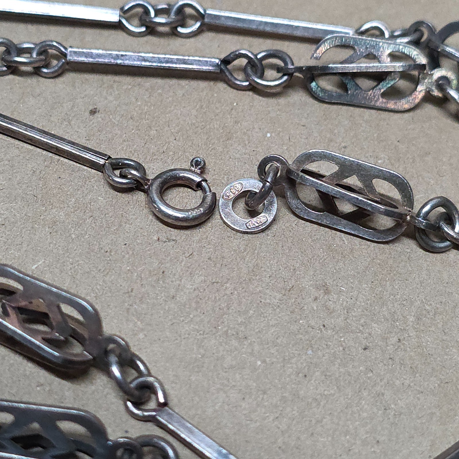 Vintage Italian Silver 46” Long Modern Chain Necklace 835 Vicenza Station Link
