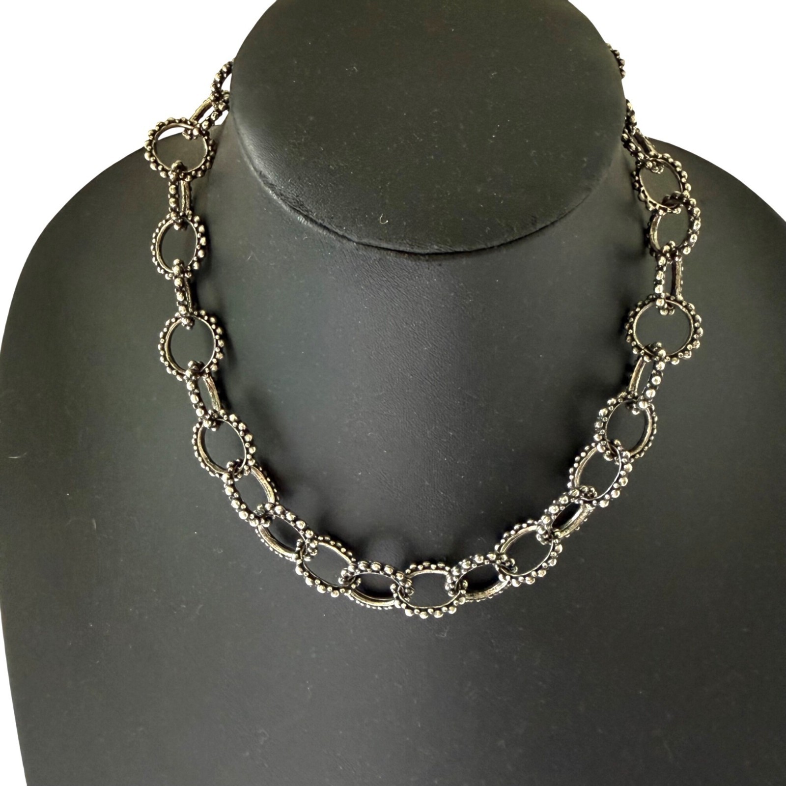 Vintage Necklace Popcorn Textured Chain Link Statement Silver Tone 17.5 inches