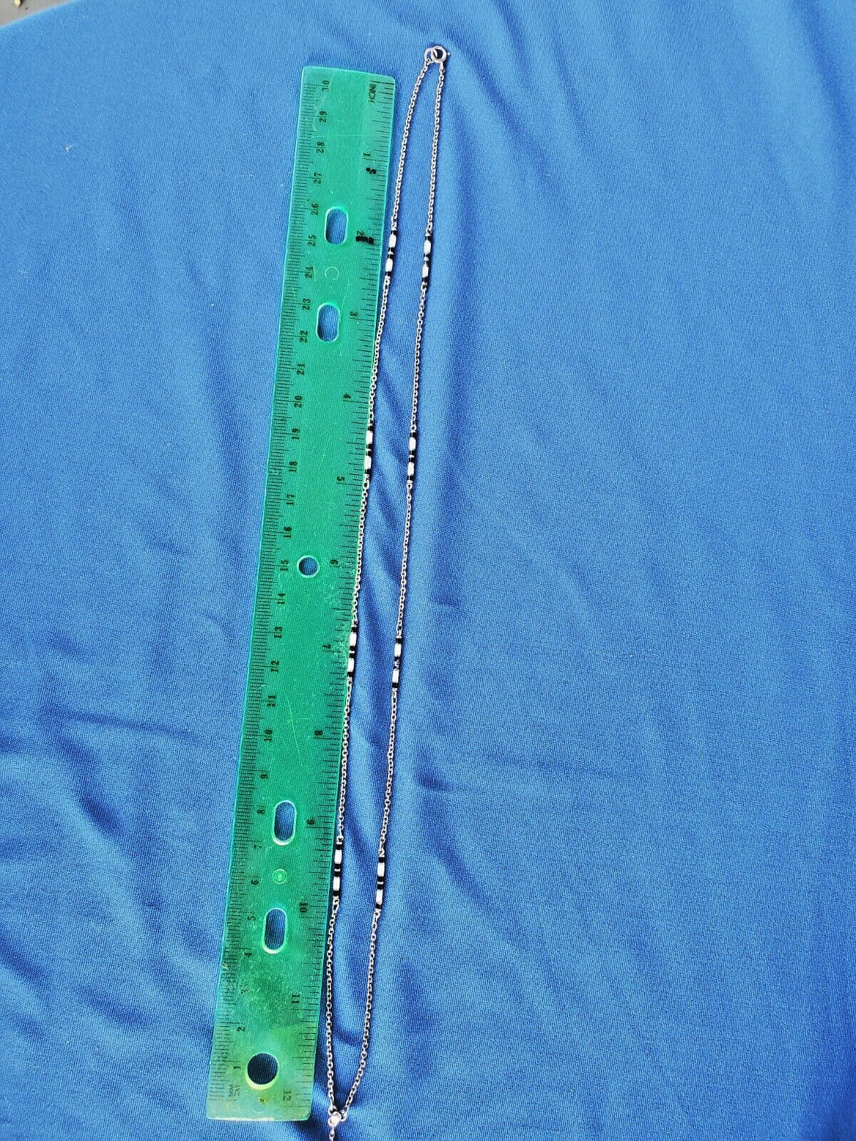 ORIGINAL Deco Guilloche Enamel STERLING SILVER 925 Necklace Antique Chain 24″ IN