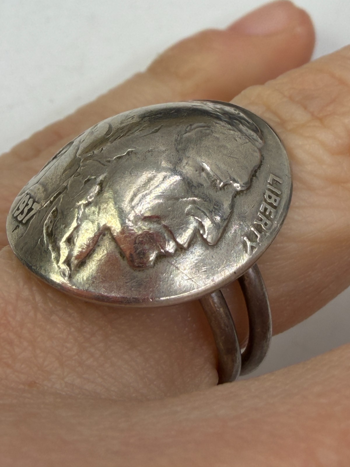Vintage Ring Indian Head Buffalo Nickel 1937 Coin Sterling Band Size 6