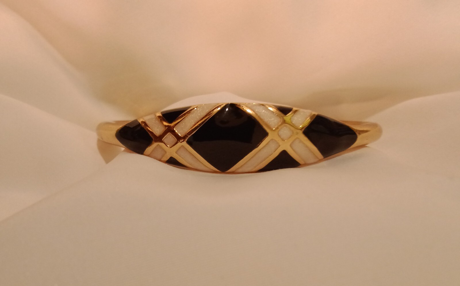Vintage Orena Paris Bracelet, Goldplate w/ Black & Ivory Enamel, c. ’70s / ’80s