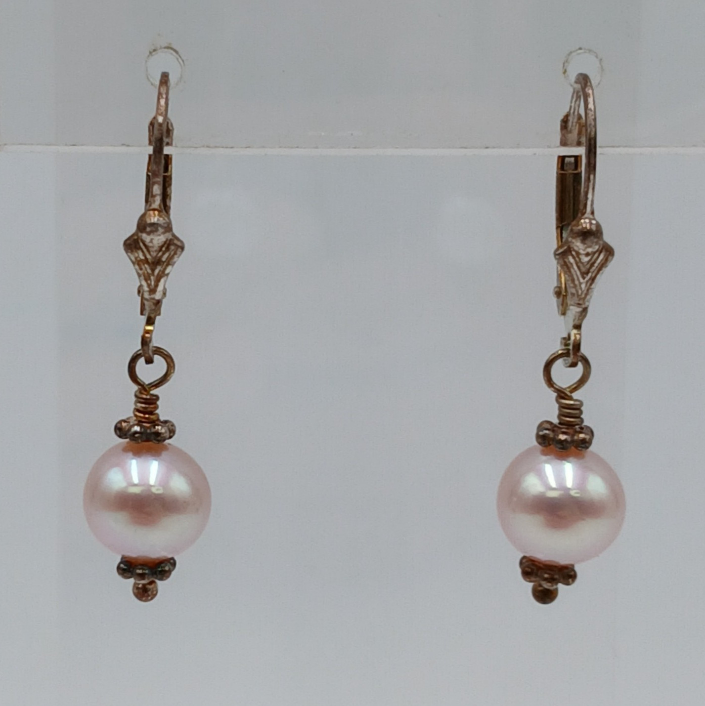 VTG 925 Pink Pearl Dangle Earrings 1.25in Drop Sterling Silver 2.3g Blush Estate