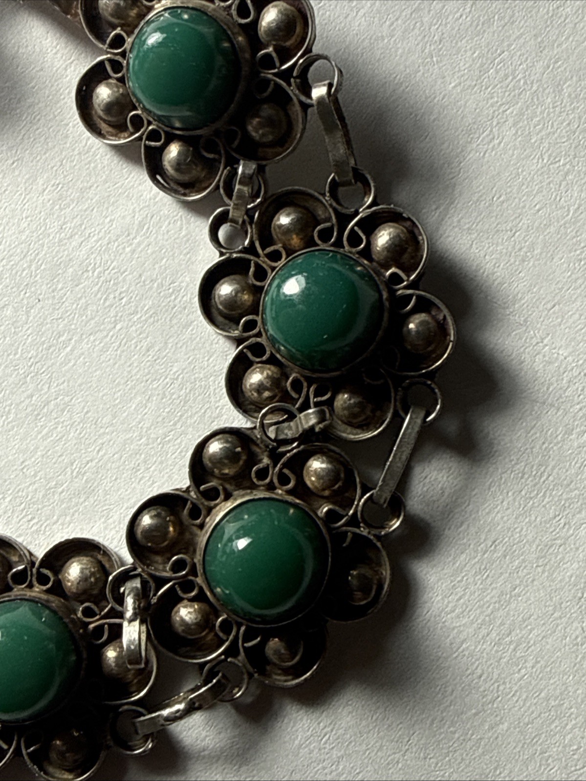 bracelet Taxco Mexico 980 Silver Better Than 925 Sterling Green Onyx Vintage 7.5