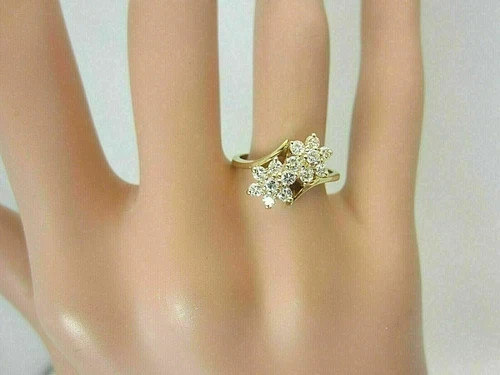 2Ct Round Cut Lab Created Diamond 14K Yellow Gold FN Cluster Engagement Ring