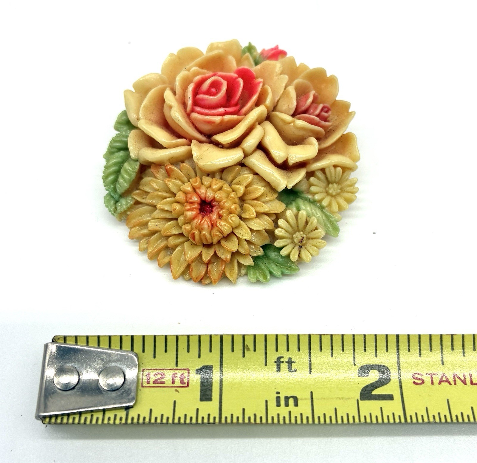 Vintage Celluloid Floral Flowers Ladies Estate Brooch Pin- Japan 1940’s Bouquet