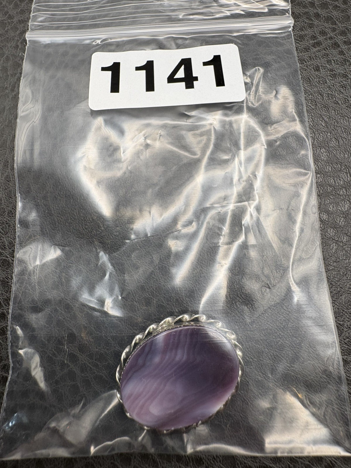 Vintage Silver Tone and Purple Shell Resin Pin Brooch
