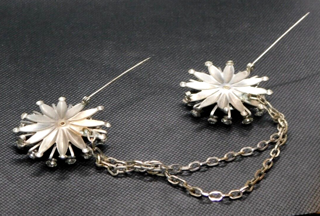Gothic Style Vintage Scarf Chain Dual Pins White Rhinestone Sunburst Accessories