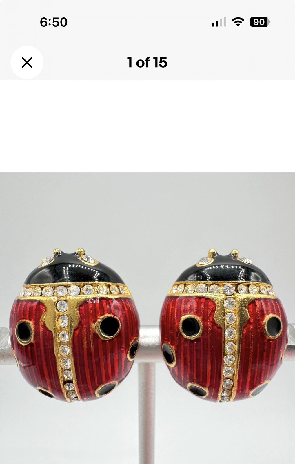 Vintage Signed MULTILANA Red Enamel Ladybug Clip On Earrings Lucky Bug Pair