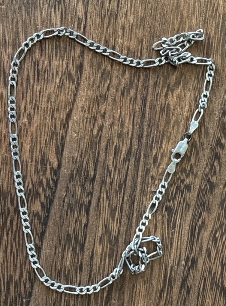 Vintage Fígaro Chain Necklace 16”Long 3mm Width Sterling Silver 925 Italy