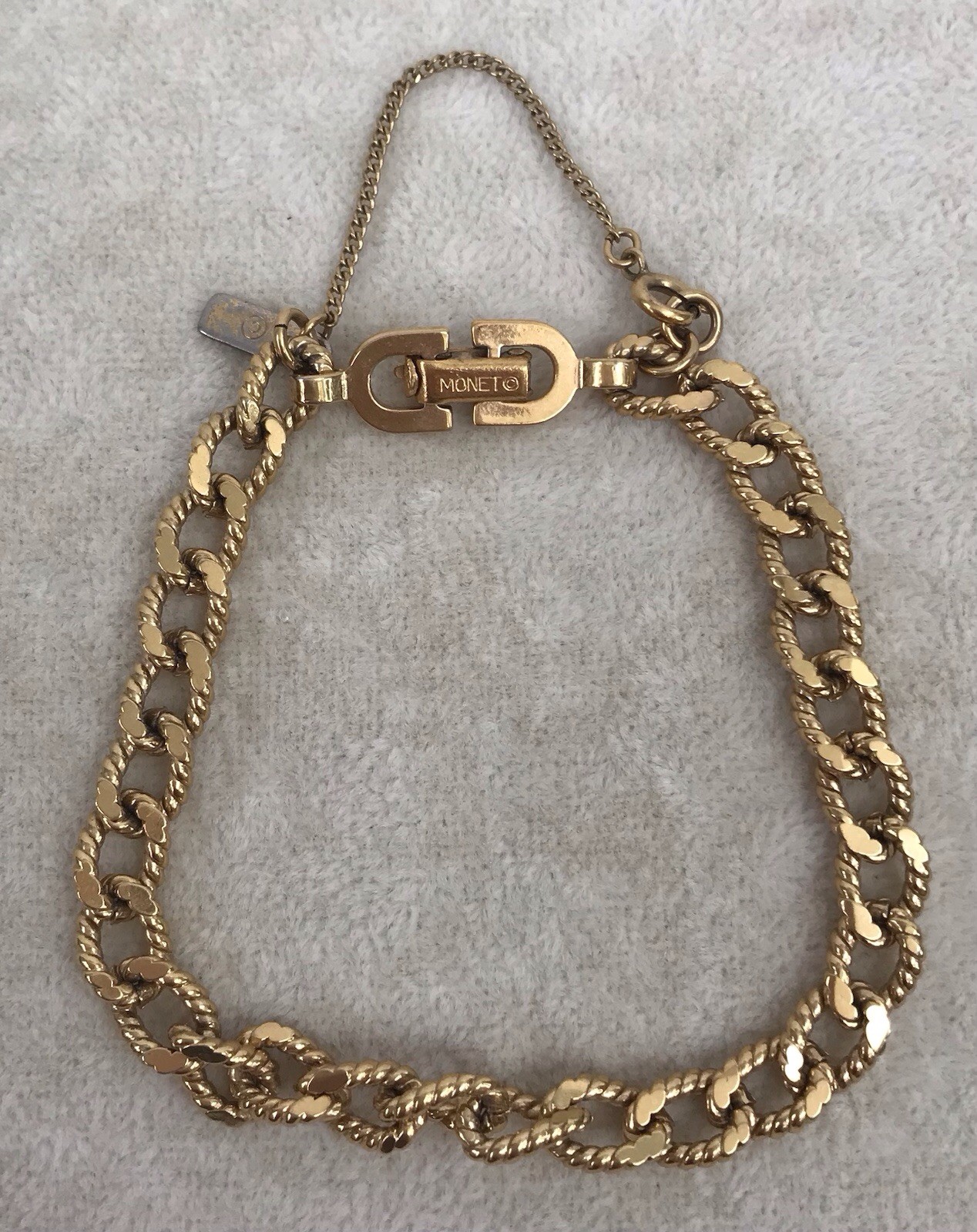 Vintage Monet Link Bracelet With Clasp Gold Tone W/ Safety Chain Signed
