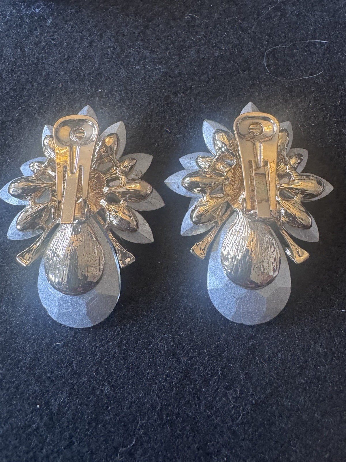 Vintage Aurora Borealis Rhinestone Earrings AB Crystal Floral Unbranded Clip On
