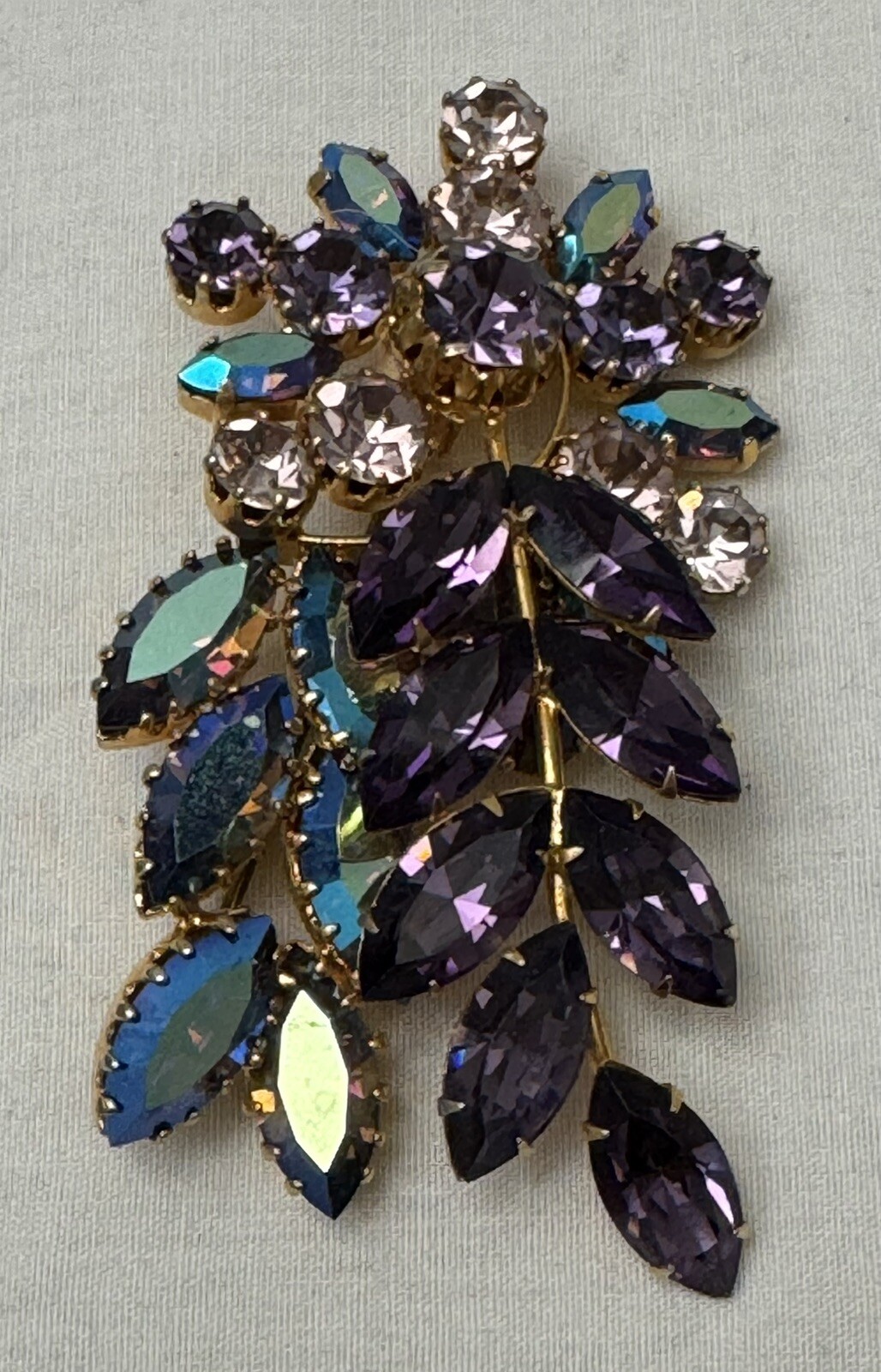Purple Pink And Blue AB Rhinestone Brooch Signed Austria