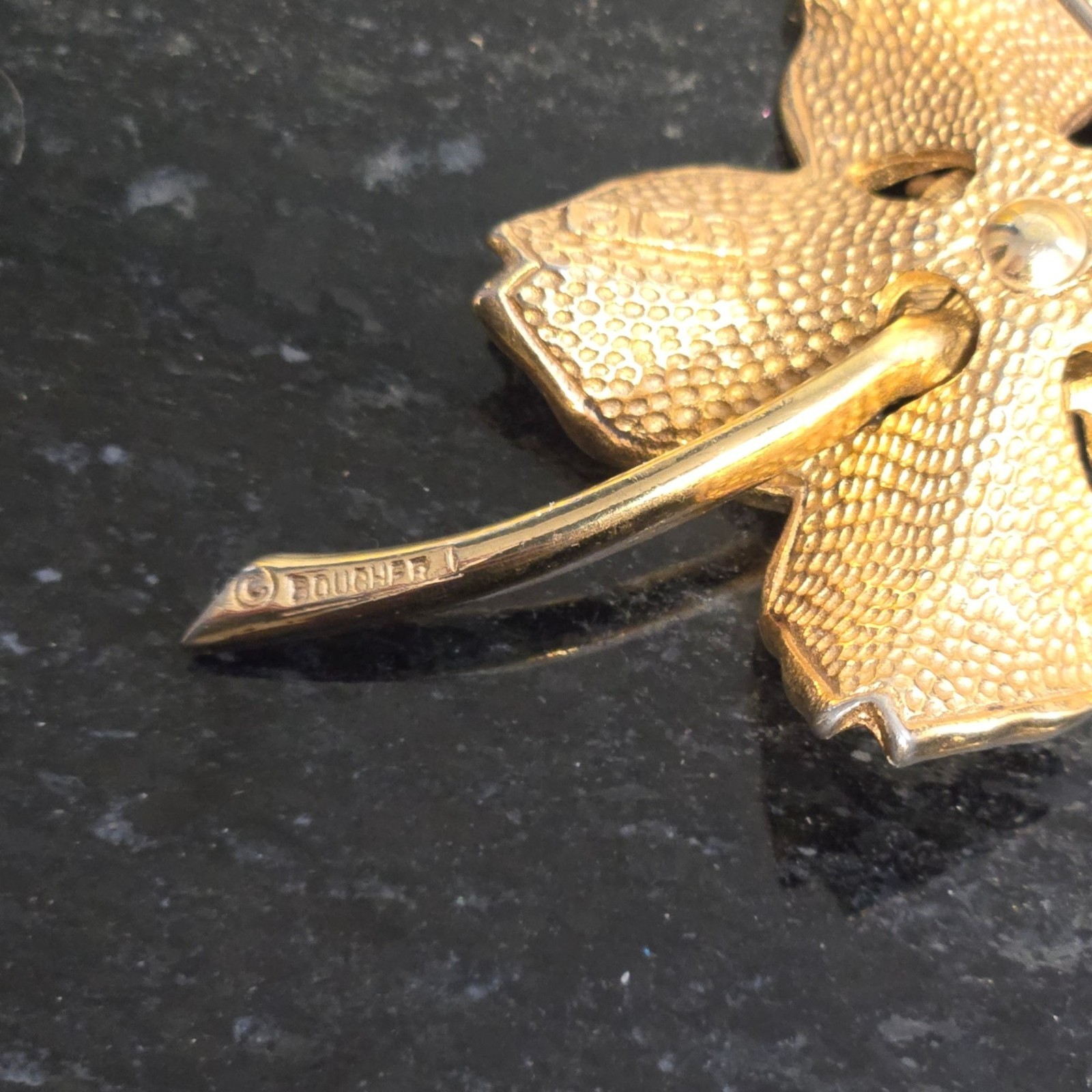 Vintage MARCEL BOUCHER Brooch with Pearl Gold Tone Flower 1960s Jewelry signed