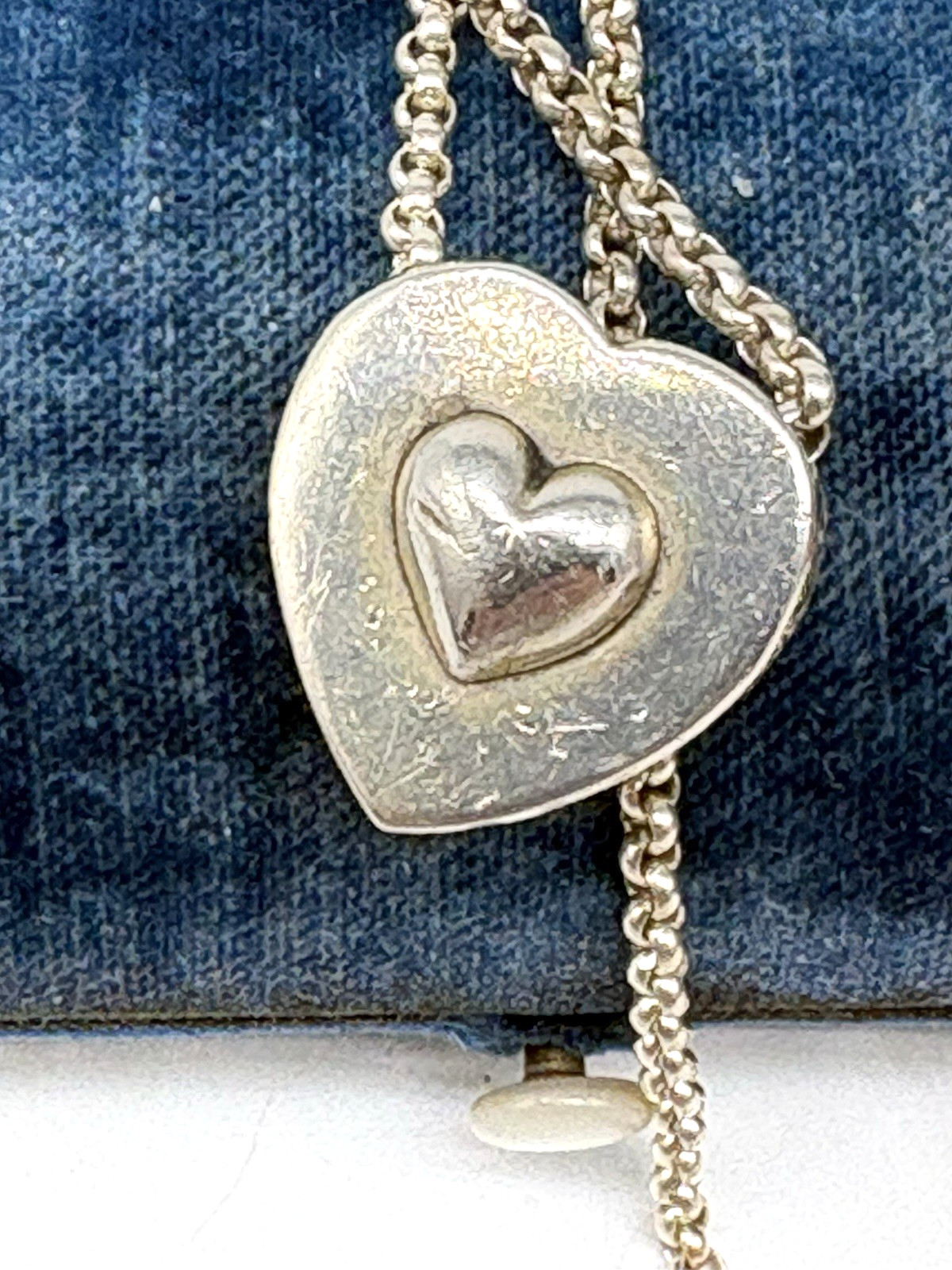 Aldrich Art Jewelry Necklace Orange Heart Inlay Sterling Silver Vintage 18″