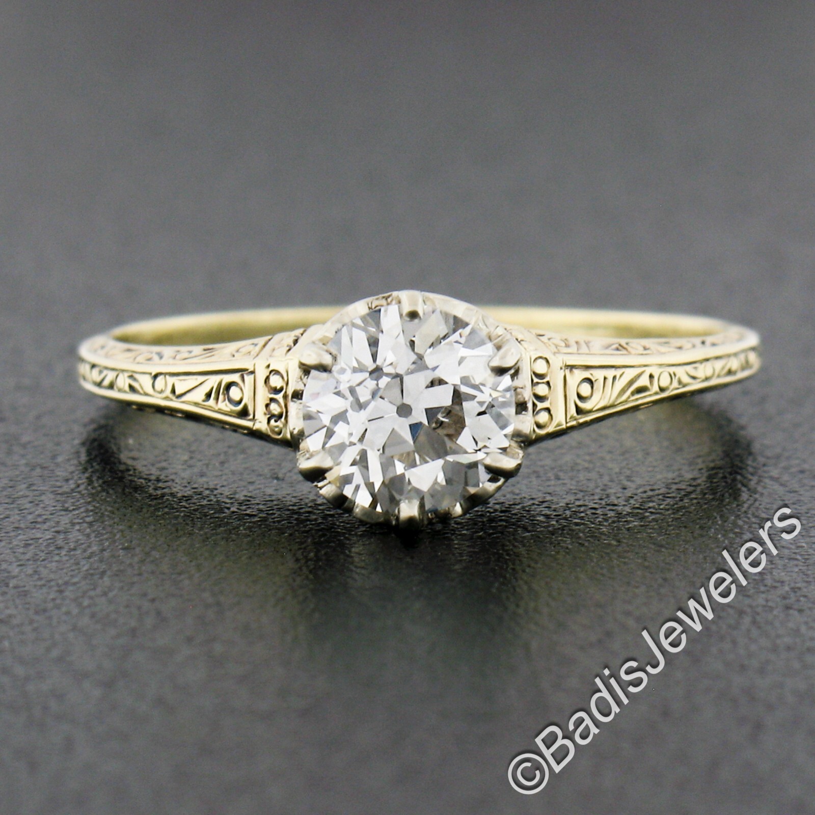 Antique Edwardian 14K Gold GIA 0.78ct European Diamond Solitaire Engagement Ring
