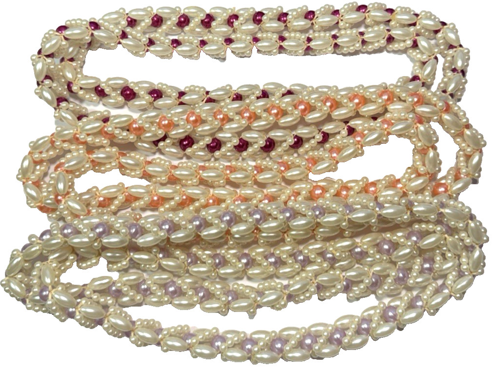 Vintage Jewelry Lot Necklace Purple Pink White Woven Beads Rope Faux Pearl 1