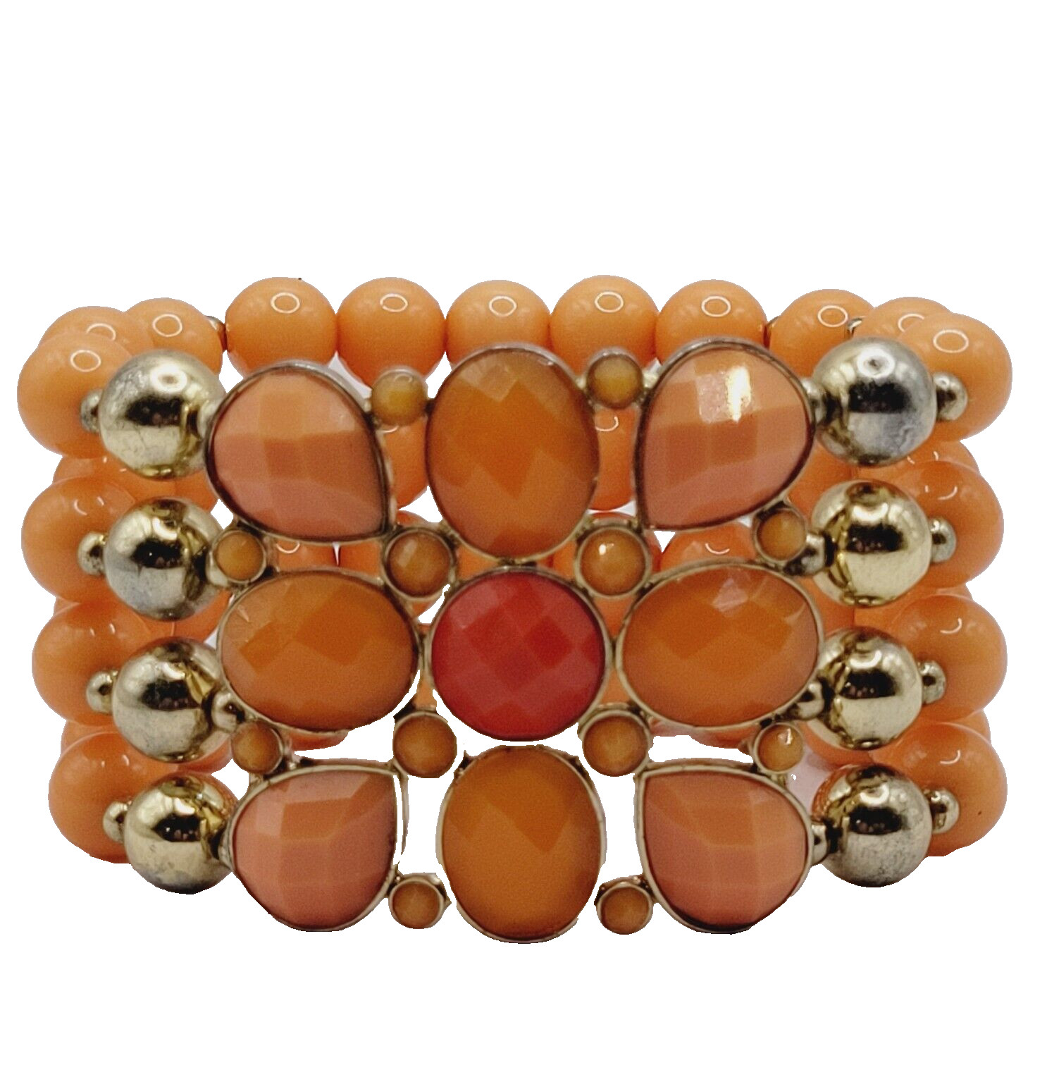 Orange Sherbet Melon Shade Wide Chunky Stretch Beaded Bangle Vintage Bracelet
