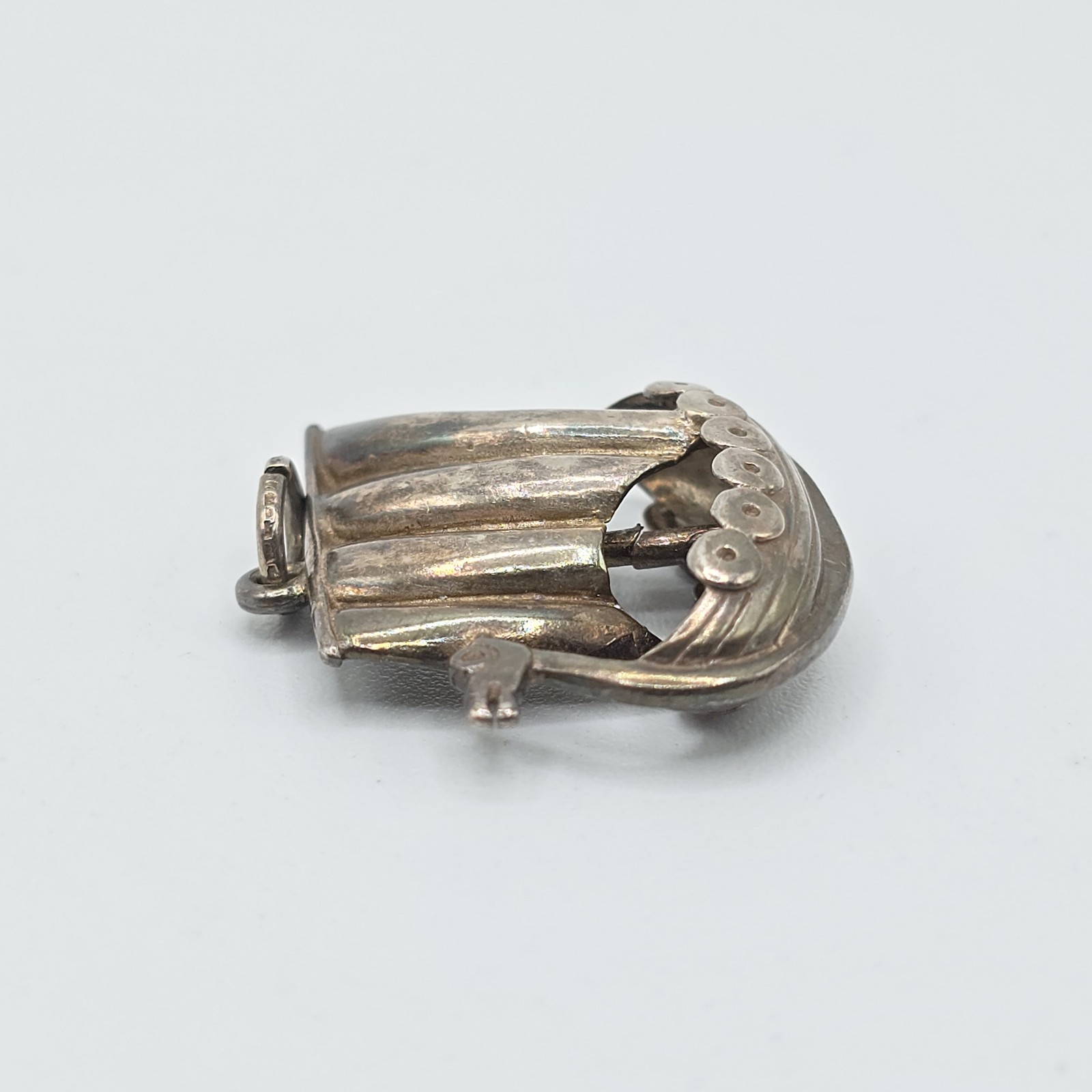 VTG Viking Ship Pendant Silver Dragon Boat Norse Nautical Unmarked 7g 1″ READ