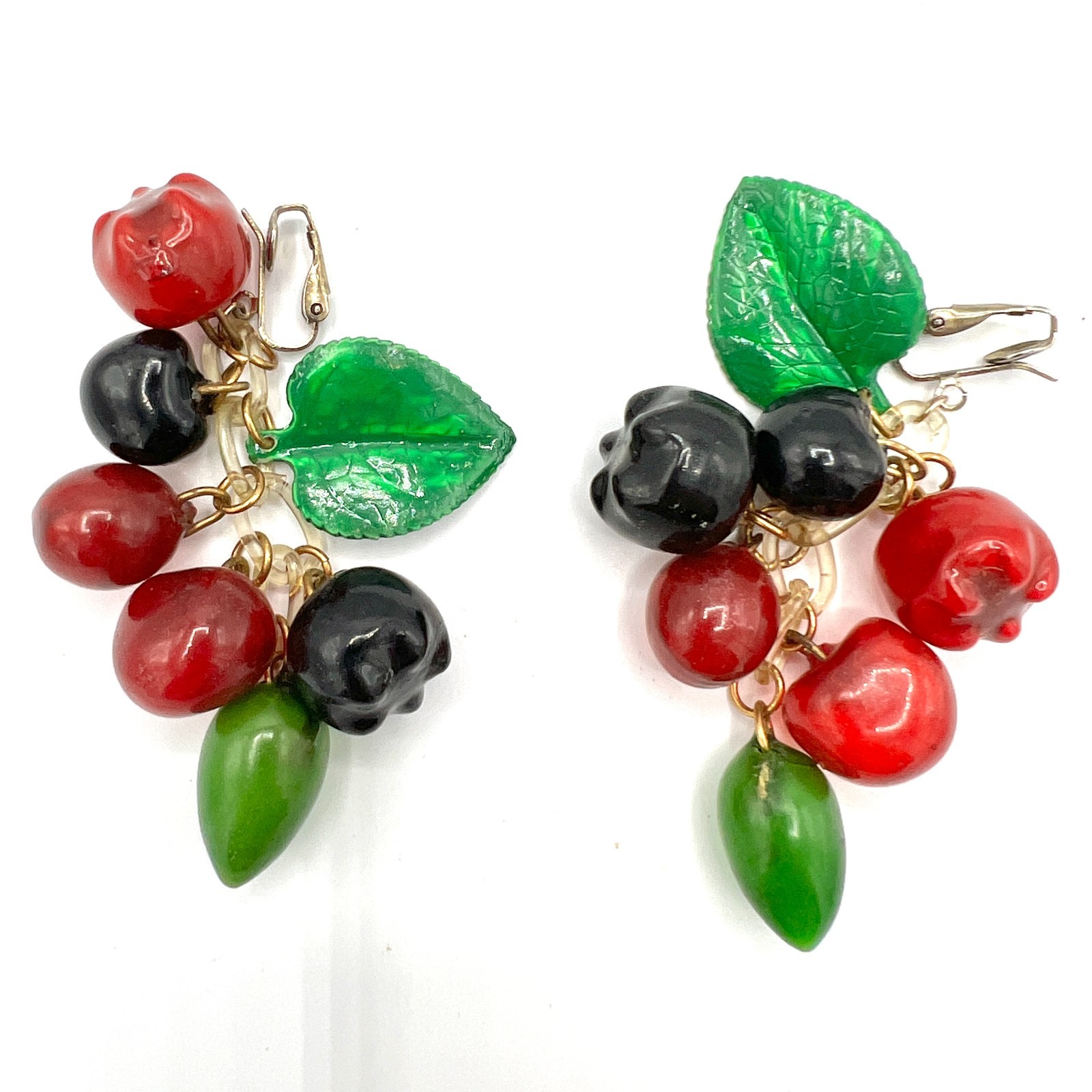Anka Celluloid Mixed Fruit Necklace & Earring Set Vintage Stock 1920s Fruit