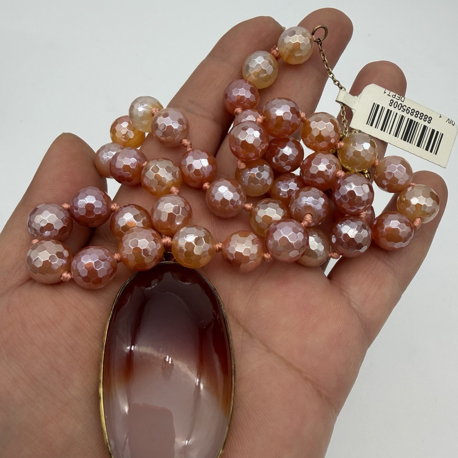 Vtg HSN Sterling Silver Gemstone Necklace Sparkling Agate Statement NOS Org. Tag