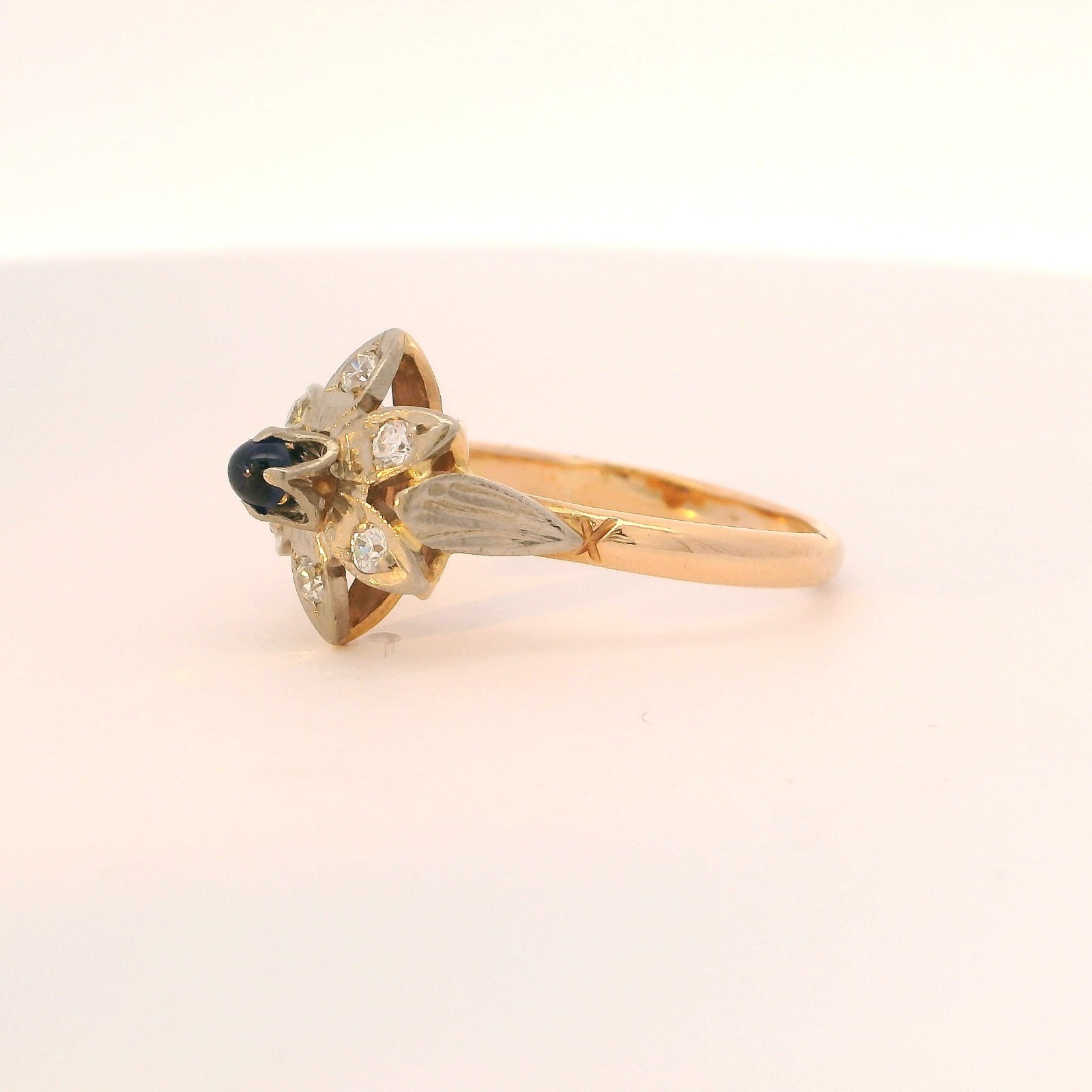 Vintage Soviet Era 583 Pink/White Gold Lab-Created Stone Flower Ring – Size 9