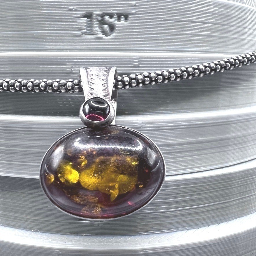 Sterling Silver Baltic Amber Necklace Antiqued Popcorn Chain 16″ 12g Signed