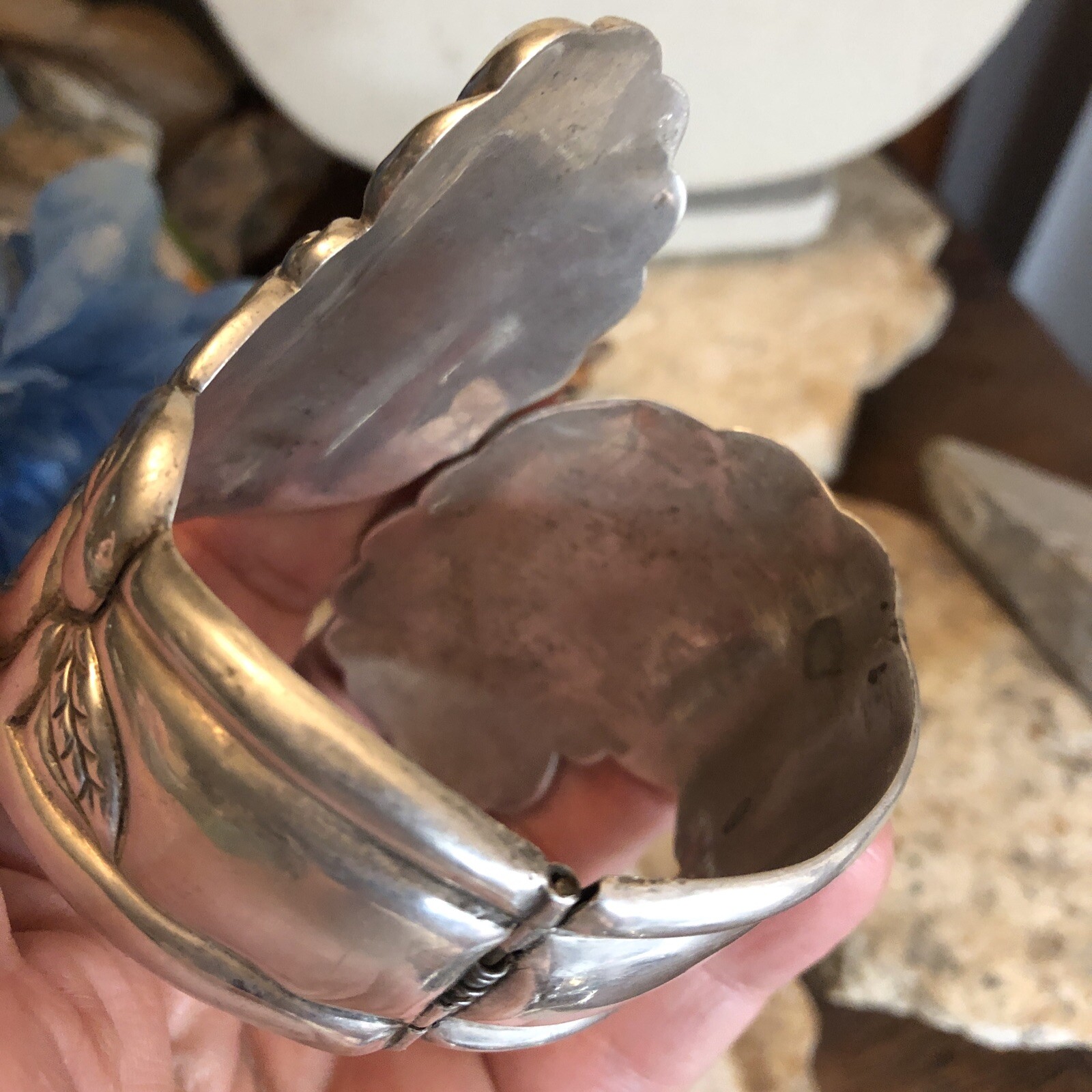 7. Vintage Beto Taxco Sterling Silver 925 Hinged Clamper Cuff Bracelet Mex As Is