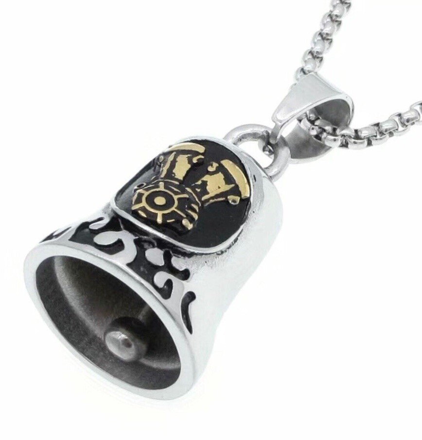 V-Twin Motorcycle Engine Rider Guardian Bell Biker Free Chain Necklace