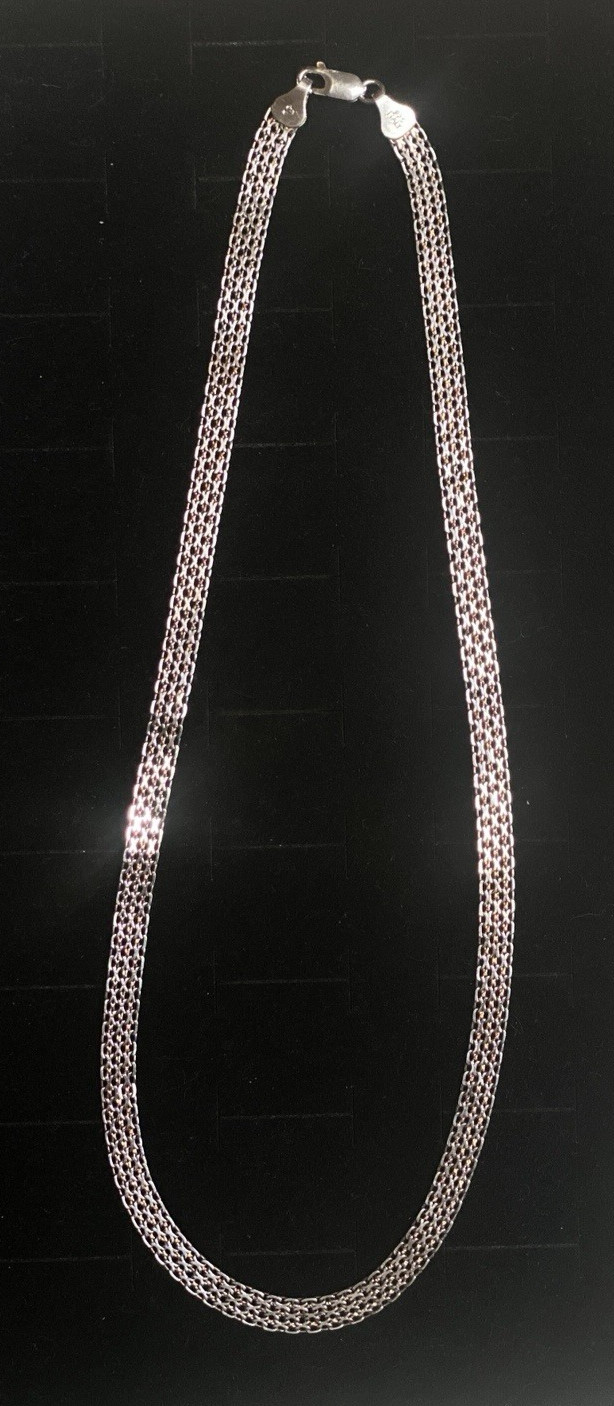 Vintage IBB 925 Sterling Silver Italy Flat Woven Mesh Chain Necklace 17″ (10.88)