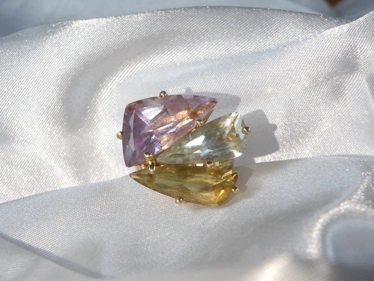 Sterling Silver 925 Vermeil Natural Green Amethyst Statement Ring Size 8