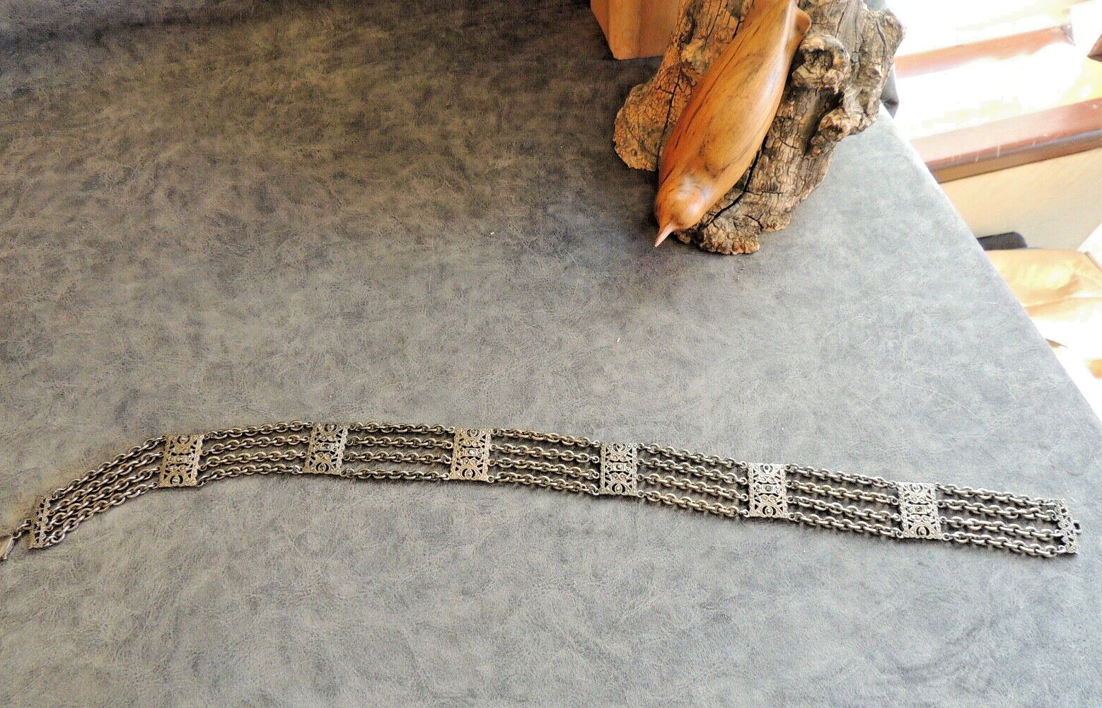 21 3/8 inch metal boho necklace antique with small sparkly stones