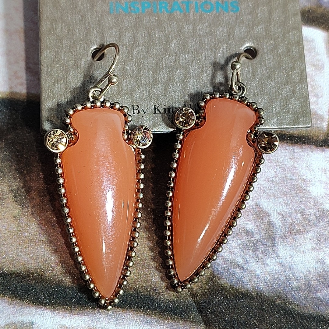 Vintage Dangle Earrings Orange Statement Boho Modernist Funky By Kim Min Sun