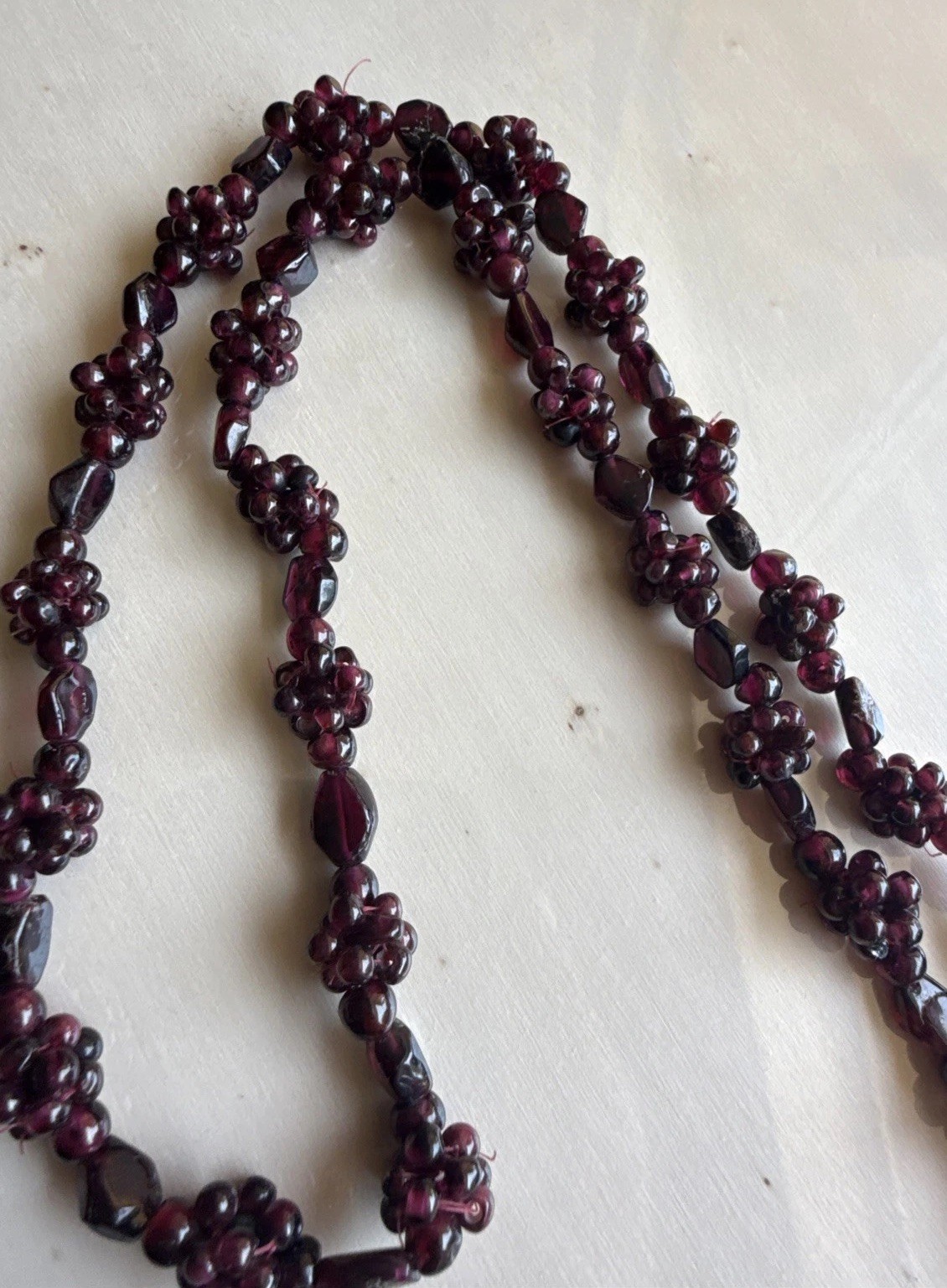 Art Deco Red Garnet Pyrope Necklace Cluster Beaded Berry Accents 26.5 Inches