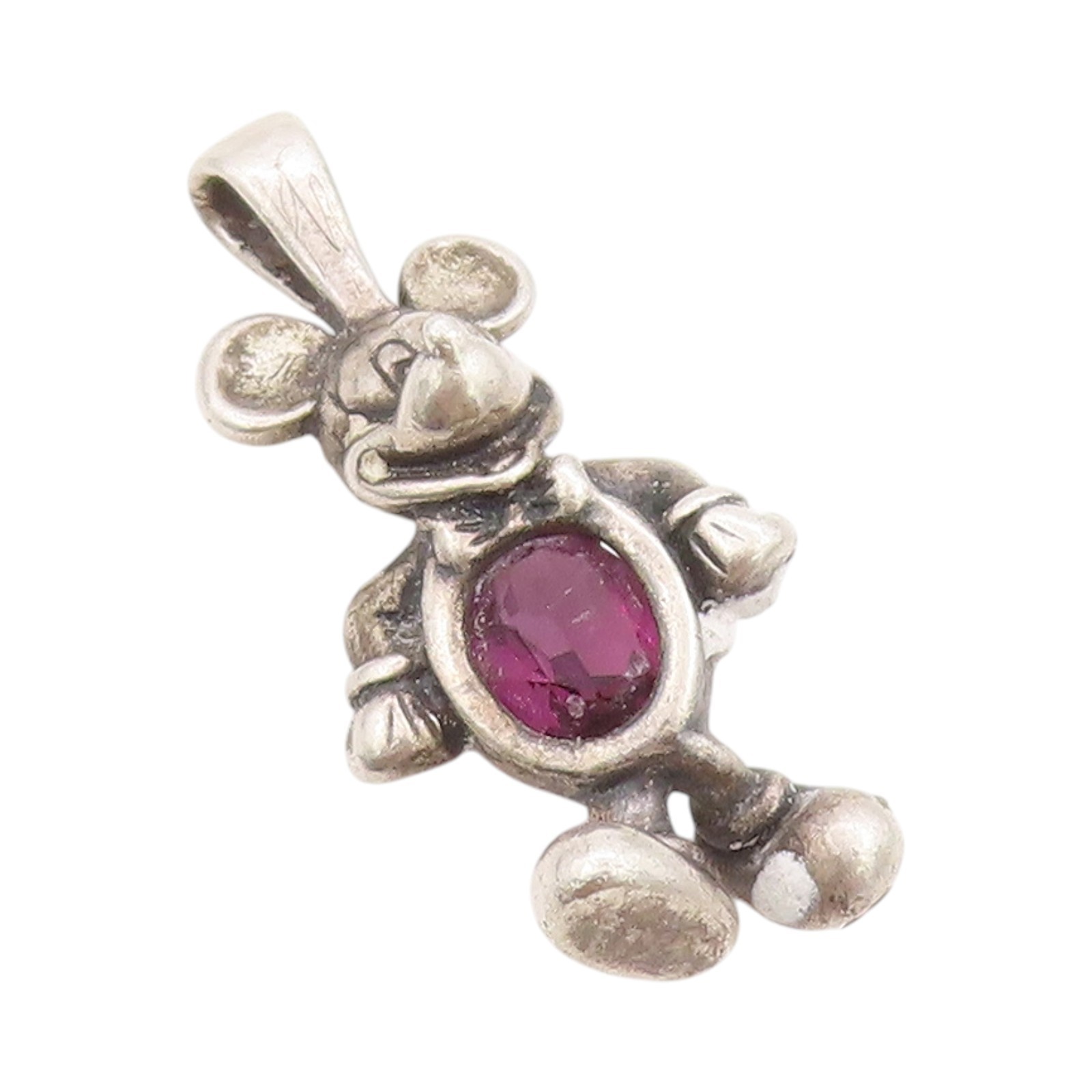 925 Sterling Silver Vintage Pendant DISNEY Amethyst Micky Mouse Charm PT24495