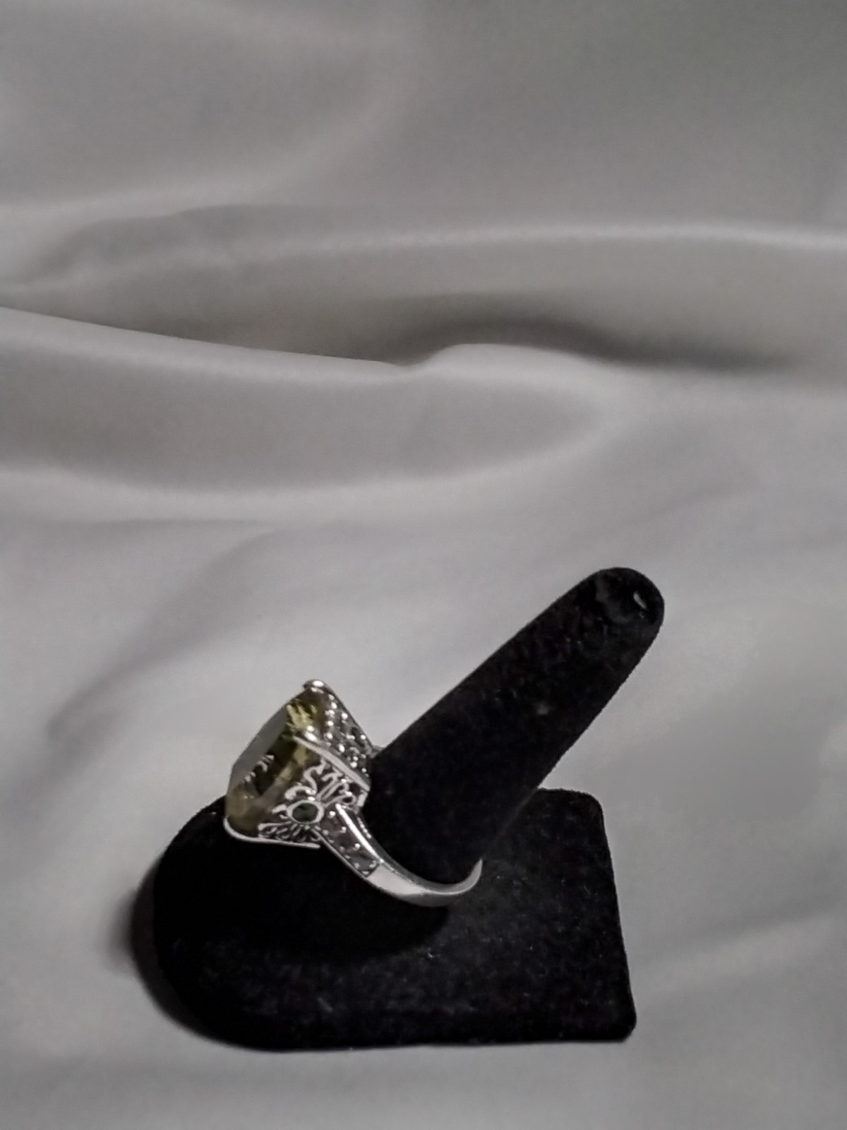 Vintage Lg. Pale Citrine Cushion Cut RING With Ornate Sterling Band Size 7.75
