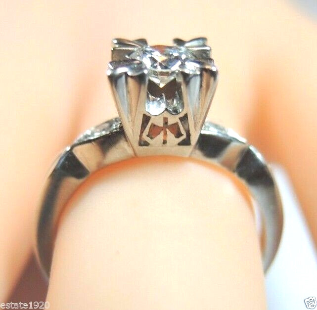 Antique Art Deco Diamond Engagement Platinum Ring Size 4.75 UK-J EGL USA