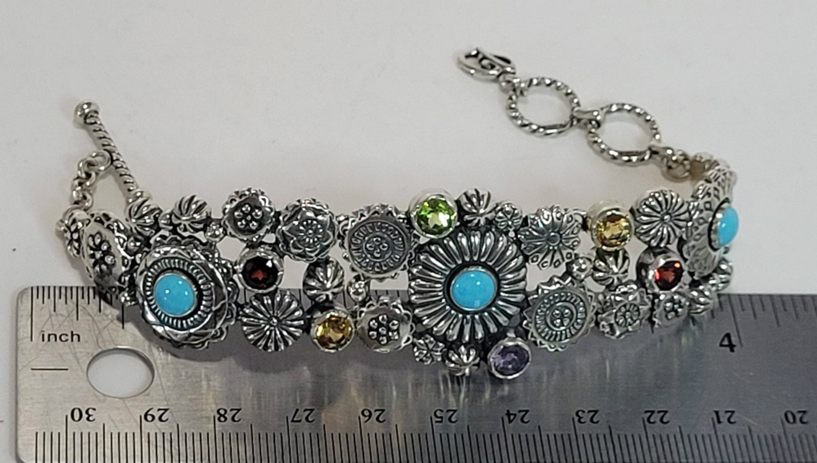 Carolyn Pollack Relios Multi Gemstone Sterling Link Bracelet colorful w toggle