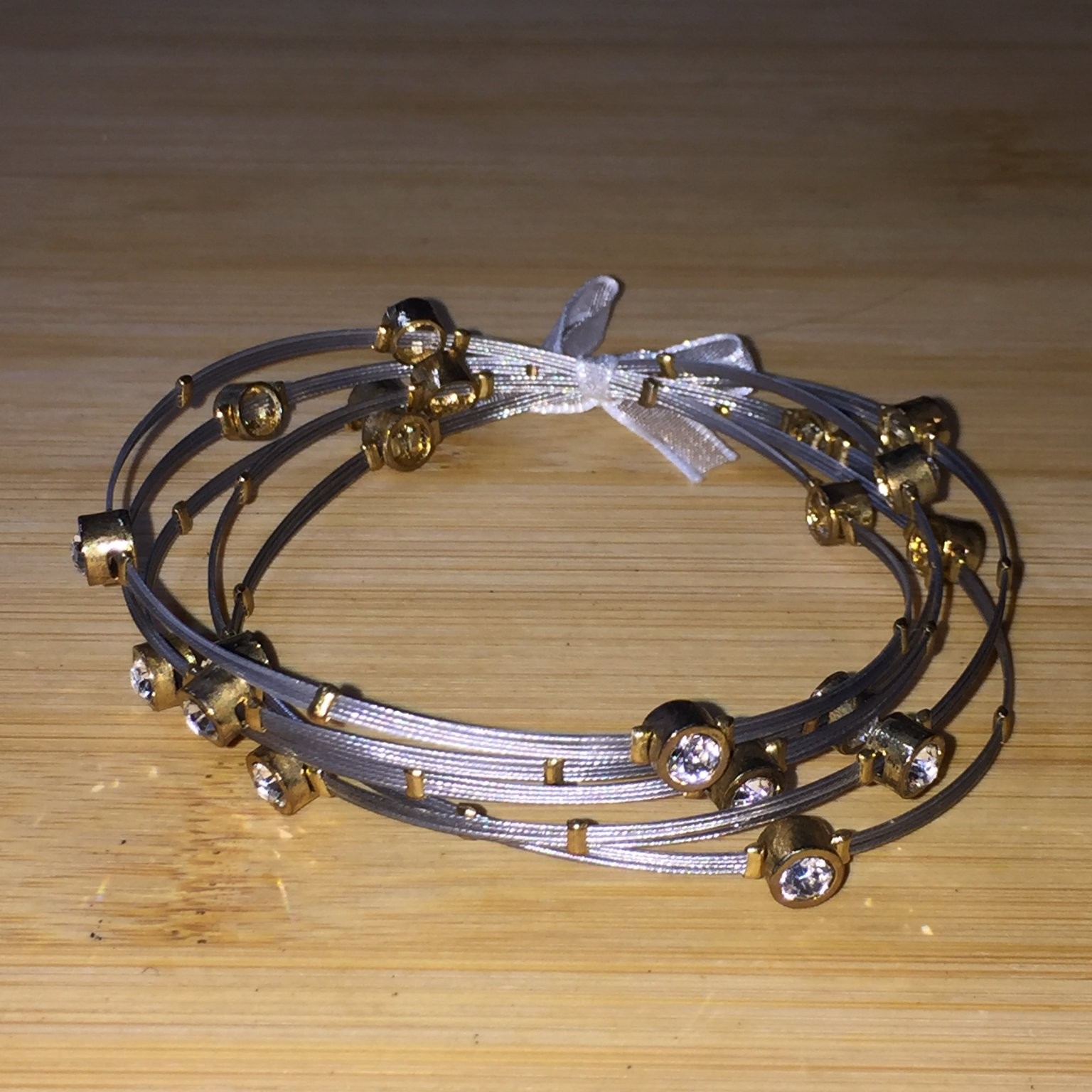 Multi-Strand Wrap Bracelet Bezel Set Clear Stones