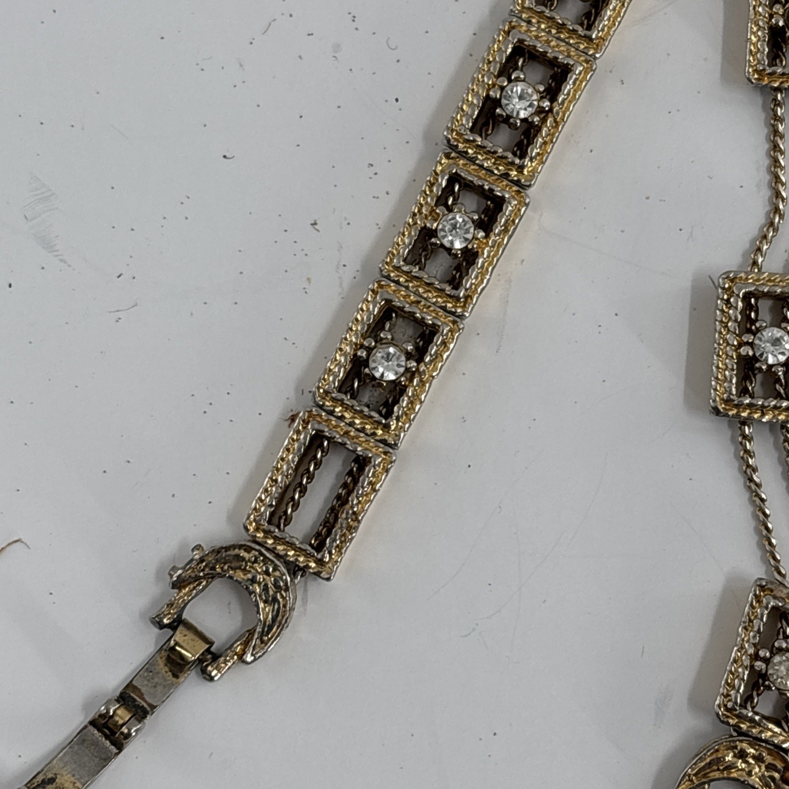 Vintage Gold Tone Victorian Slide Charm Bracelet Gold Tone Missing Rhinestones
