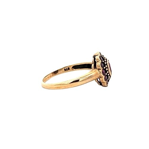 Vintage Red Oval Ruby 6×4 Halo design 1.20tcw ring 9 karat yellow gold sz 6.5
