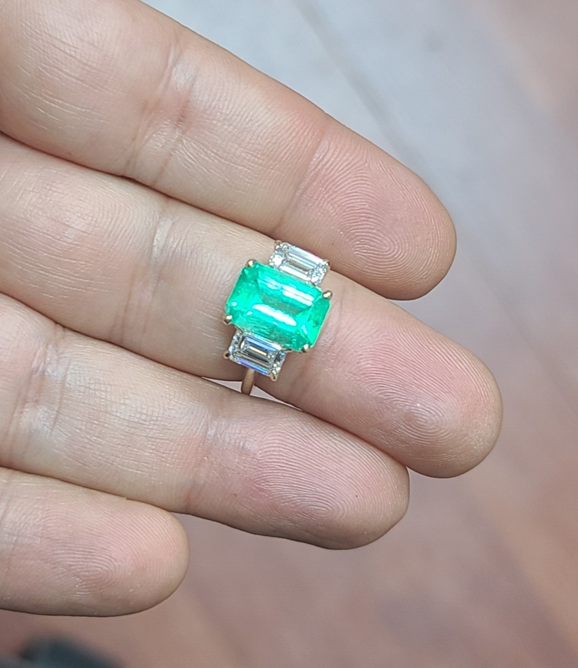 Vintage 14k Yellow Gold Engagement Ring3.02ct.Natural Colombian Emerald GIA Cert