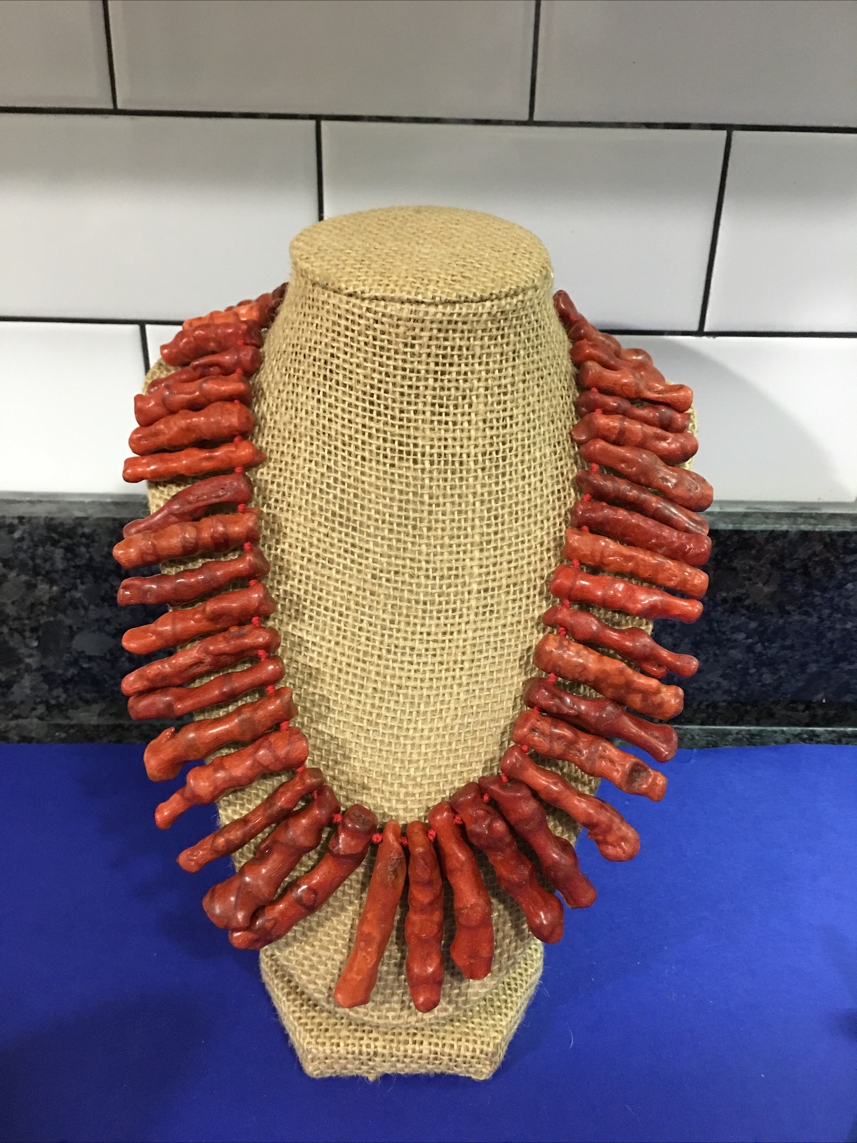 VINTAGE REAL GENUINE RED BRANCH CORAL CHUNKY NECKLACE STERLING CLASP& CHAIN 200g